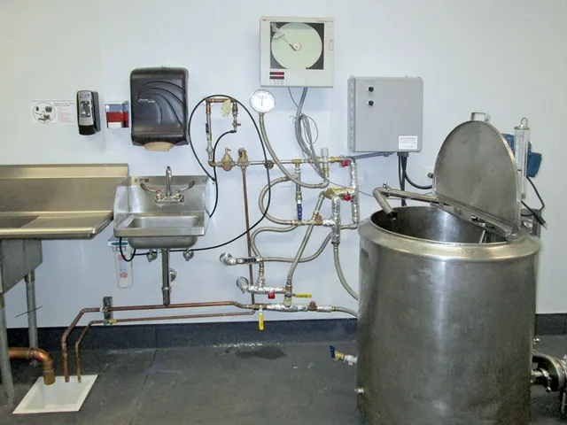 A kitchen with a sink and a clock on the wall