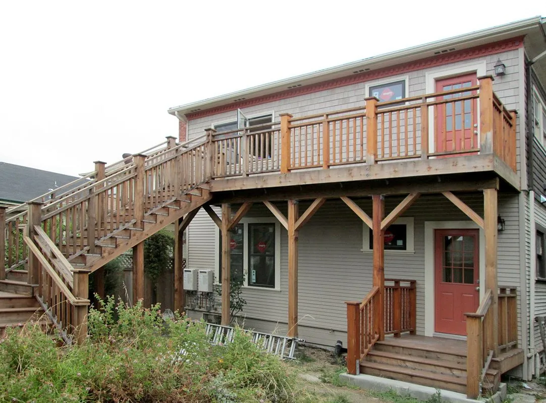 Two-story wooden deck with stairs, Richmond, CA